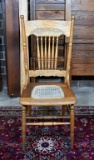 Antique Oak Pressed Wood Side Chair with Caned Seat