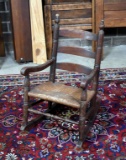 Vintage Child's Ladder Back Rocking Chair with Woven Rush Seat