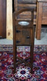 Vintage Wooden Smoking Stand with Hammered Pewter Ashtray
