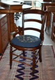 Antique Victorian Carved Walnut Side Chair with Needlepoint Seat