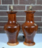 Pair of Bruce Logan “Artistry in Wood” Hand Crafted Lamps with Original Design, Virginia