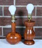 Two Smaller Bruce Logan “Artistry in Wood” Hand Crafted Lamps with Original Designs, Virginia
