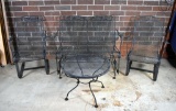 Black Metal Patio Set w/ Oak Leaf & Acorn Motif: Glider Settee, 2 Spring Rockers, Round Coffee Table