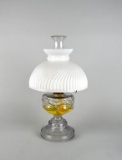 Vintage Peanut Pattern Glass Reservoir Oil Lamp with White Swirl Sitter Shade