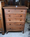 Early 20th C. Oak Five Drawer Chest on Caster Feet