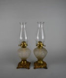 Pair of B&P / Fostoria Oil Lamps with Satin Finish Drape Pattern Fonts, Ca. 1904