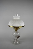 Vintage Clear Swirl Glass Oil Lamp with White Ribbed Sitter Shade