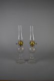 Vintage Pair of English Made 13” Quilted Diamond Point Clear Glass Oil Lamps