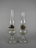 Vintage Pair of Coordinating Clear Glass P&A Eagle Brass Oil Kerosene Lamps