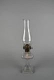 Vintage Clear Glass Oil Kerosene Lamp with Square Base