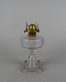 Vintage Scovill Manufacturing Co. Clear Glass Oil Kerosene Lamp w/ Square Base, Queen Anne No. 1