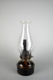 Antique P&A Manufacturing Co. Hanging Oil Lamp w/ Banner Burner & Black Metal Wall Hanger Rack