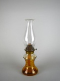 Vintage Amber Glass Oil Lamp with Red Stripes