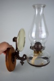 Antique Cast Iron Bracket Oil Lamp with Mercury Glass Reflector