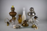 Vintage Lot of Oil Lamps, Chimneys, & Spare Parts