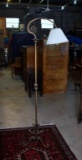 Old Art Nouveau Style Gilt Finished Metal Electric Floor Lamp with Pleated Cloth Shade