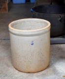 Antique Five Gallon Stoneware Crock with Blue Number