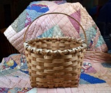 Vintage One Handle Hand-Woven Wooden Splint Gathering Basket