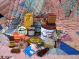 Lot of Antique or Vintage Medical / Toiletries Product Bottles, Boxes, Tins, & Advertising Mirror