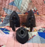 Lot of Three Antique Cast Iron Clothes Irons