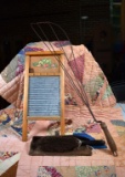 Lot of Three Vintage House Keeping Items: Rug Beater, Washboard, & Whisk Broom with Crumb Pan