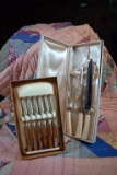 Two Vtg. Sets of Stainless Steal Blade Knives: Sheffield Steak Knives & Washington Forge Carving Set