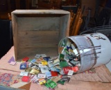 Collection of Vtg. Matches Items: Diamond Matches Wood Crate & Large Tin Containing Match Books