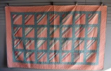 Roman Stripe Competition Quilt in Peach, Green, & Beige by Audrey Tews