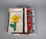 Lot of Two Vintage Feed Sack Fabrics & One Pockets on Feedsack Appliqued Piece