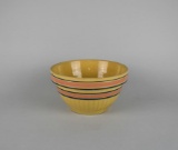 Yellowware Mixing Bowl with Peach & Blue Stripes