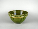 McCoy Green Glaze Yellowware Pottery Mixing Bowl with Sunburst Pattern