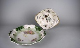 Lot of Two German/Bavaria Porcelain Dishes w/ Floral & Bird Patterns & Gilt Trim