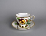 Tuscan Fine Bone China Teacup & Saucer with Pansies, England