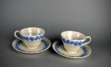 Pair of Wedgwood Embossed Queensware Teacups & Saucers Pattern No. 3258, England