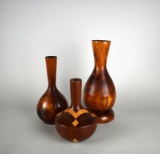 Three Bruce Logan Handcrafted Wood Vases, Virginia