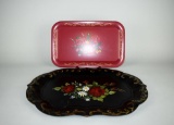 Lot of Two Vintage Tole Painted Metal Serving Trays