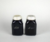 Vintage McKee Black Glass Roman Arch Pattern Kitchen Shakers: Salt & Sugar