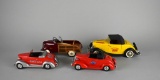 Lot of Four Die Cast Car Models: Two 1937 Chevy Cars, Pedal Car with Surf Board, & Ford V8