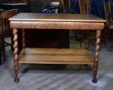 Antique Tiger Oak Side Table with Barley Twist Legs