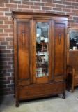 Late 19th C. Hand Made Oak Wardrobe with Dressing Mirror, Prob. British