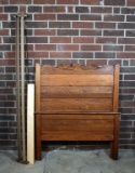 Antique Oak Twin Size Bed Frame (Head & Foot) with Metal Rails and Pine Slats