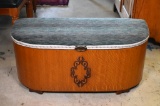 Vintage Tiger Maple Storage Bench with Upholstered Lid