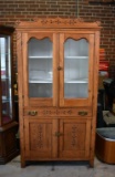Antique Eastlake Oak Cupboard with Brass Hardware