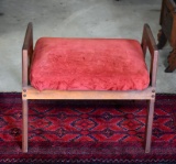 Mid-Century Modern Style Walnut Stool/ with Red Upholstered Seat