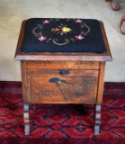 Antique Victorian Eastlake Oak Shoeshine Stool & Storage Box, Needlepoint Seat