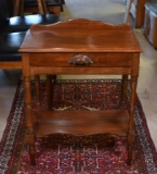 Vintage Mahogany Finish Two-Tier Side Table with Mustache Pull