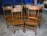 Lot of Six Vintage Oak Spindle Back Dining Chairs