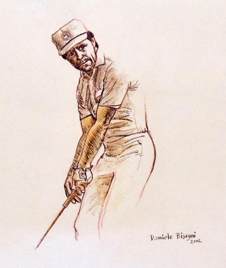 Daniele Bisagni (XX-XXI) Golf Legend Gary Player, 2002, Ink on Paper