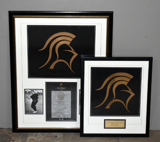 Two Framed Gary Player Group Advertisements “The Legend of the Black Knight” & Logo