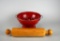 Vintage Enamel Colander & Wooden Rolling Pin